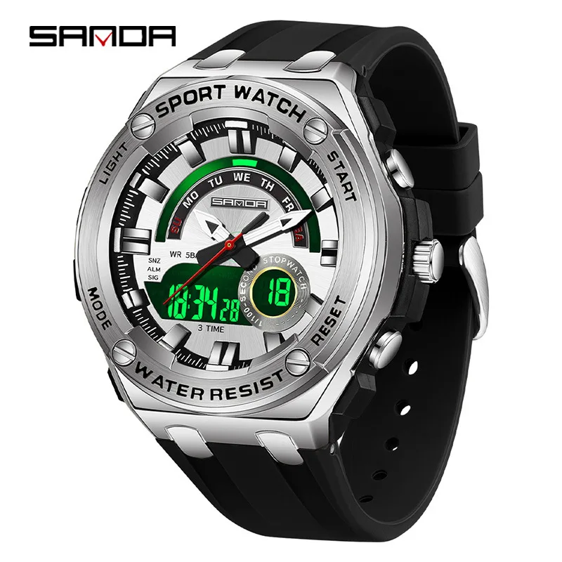 Fashion Sanda 3190 Hot Selling Multifunctional Men\'s Electronic Quartz Watch Waterproof Night Light Alarm Clock Student Sports