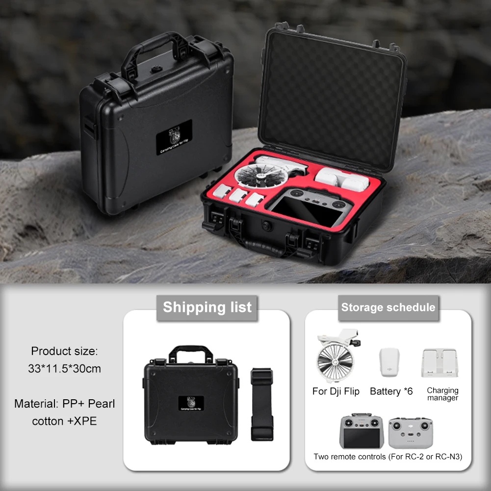 DJI フリップハードキャリングケースポータブル収納袋防水ハードシェルケース防爆ケースハンドバッグ DJI フリップドローン用