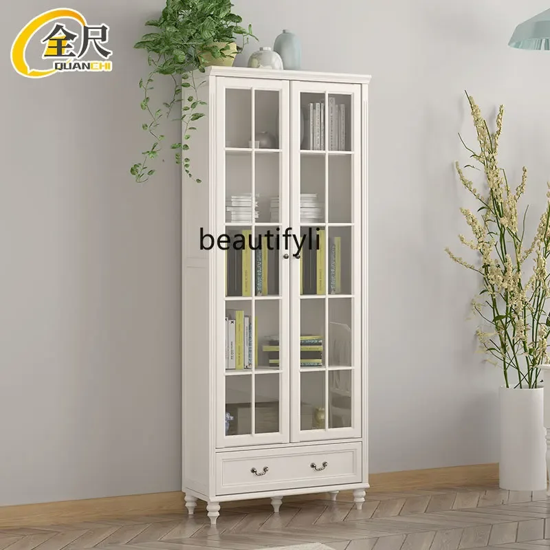 Pure solid wood 2/3/4/5 doors American all solid wood bookcase floor combination with glass door storage bookcase