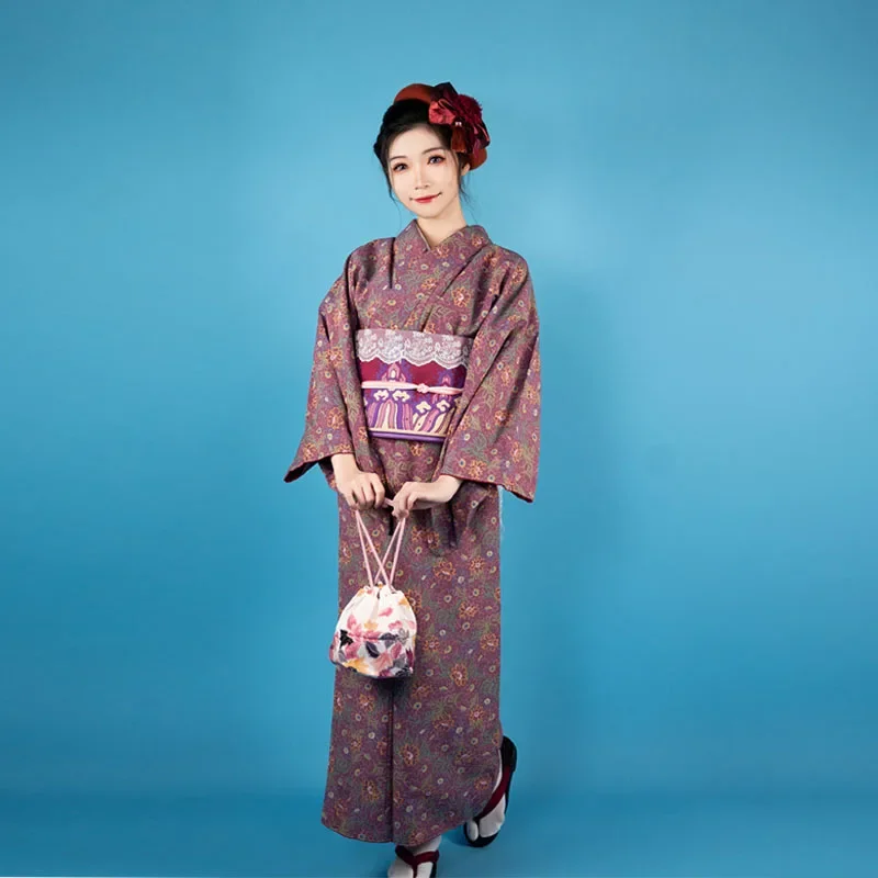 Femmes Japon Style Kimono Traditionnel Formelle Yukata Imprimé Floral Rétro Photographie Longue Robe Cosplay Costume