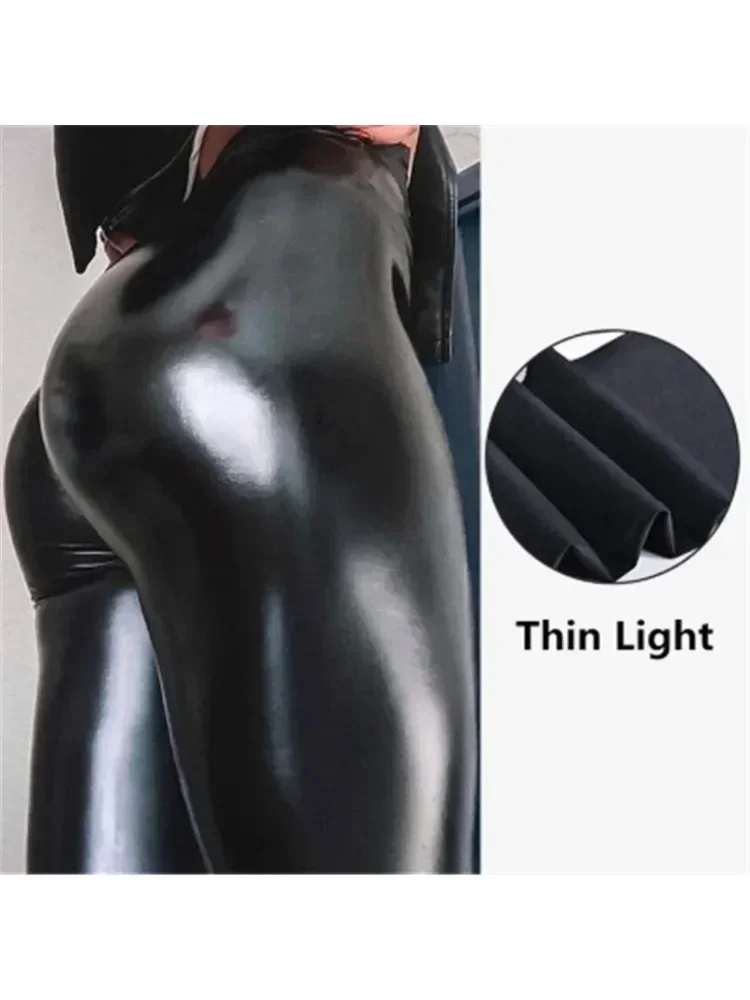 Sexy Black PU Leather Tights Women High Waist Pants High Elastic Slim Fashion Hip Liftting Leggings Skinny Plus Size Tights — zdjęcie 2