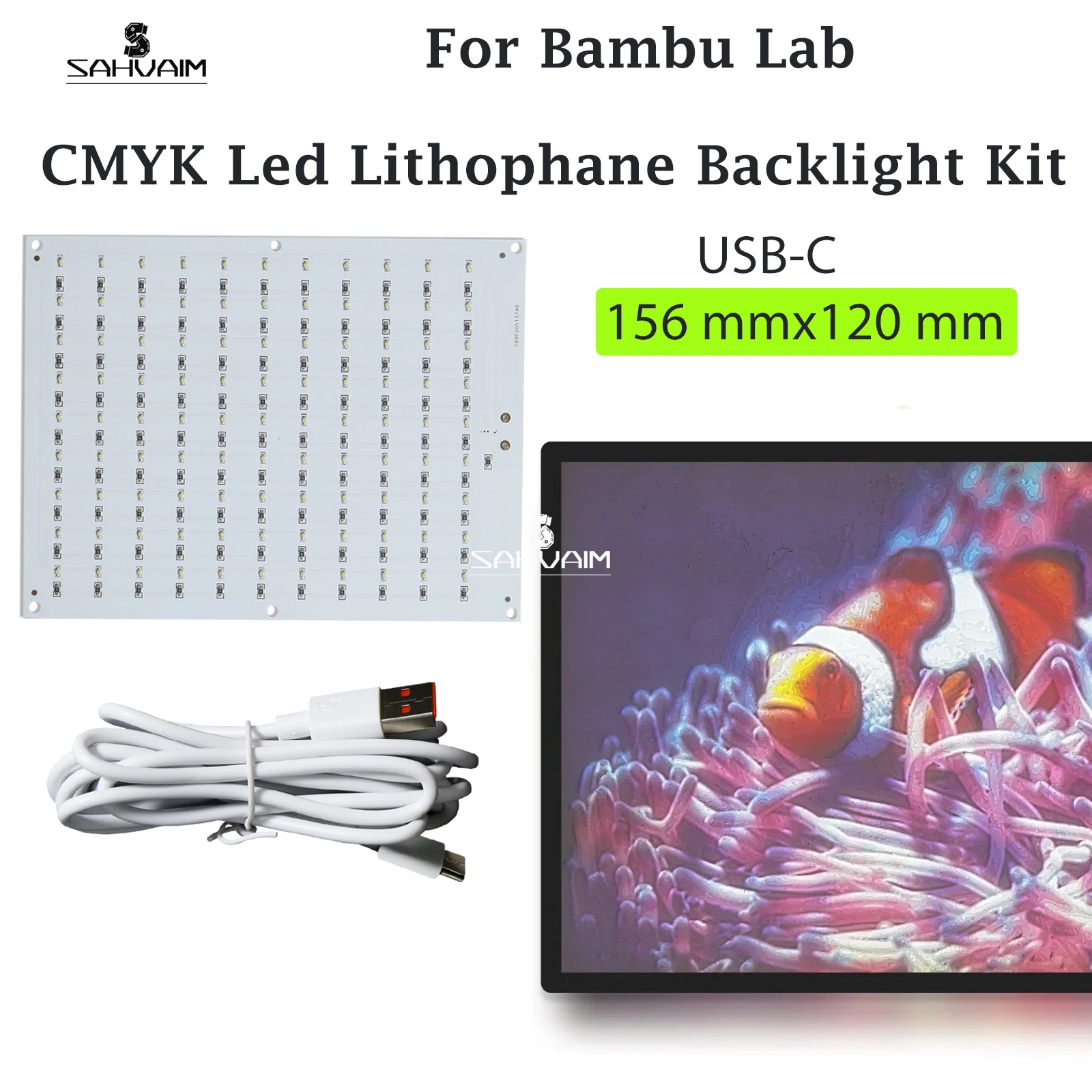 For Bambu Lab 120x156 USB C Lithophane LED Backlight Board Kit DIY Lithophane Photo Model for Bambu P1 X1 A1 A1 Mini 3d Printers