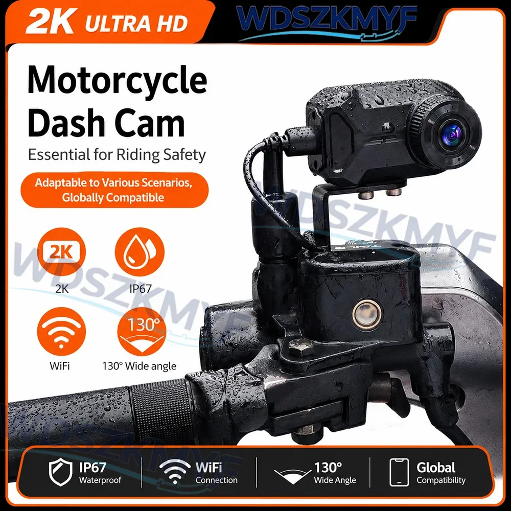 

2K HD Motorcycle Camera WiFi DVR Dash Cam IP65 Waterproof 130° Wide Angle with Loop Recording Moto Outdoor Riding Recorder