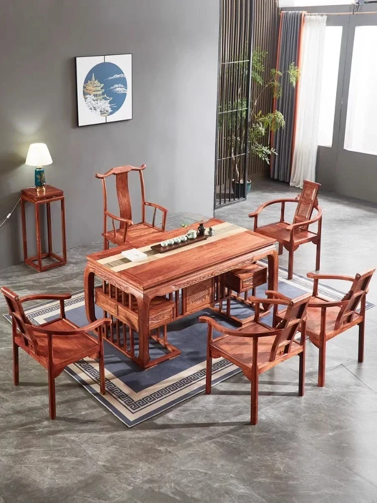 Rosewood Crown Tea Table Pterocarpus Erinaceus Poir. Rosewood Table-Chair Set Chinese Solid Wood Tea Table Tea Table