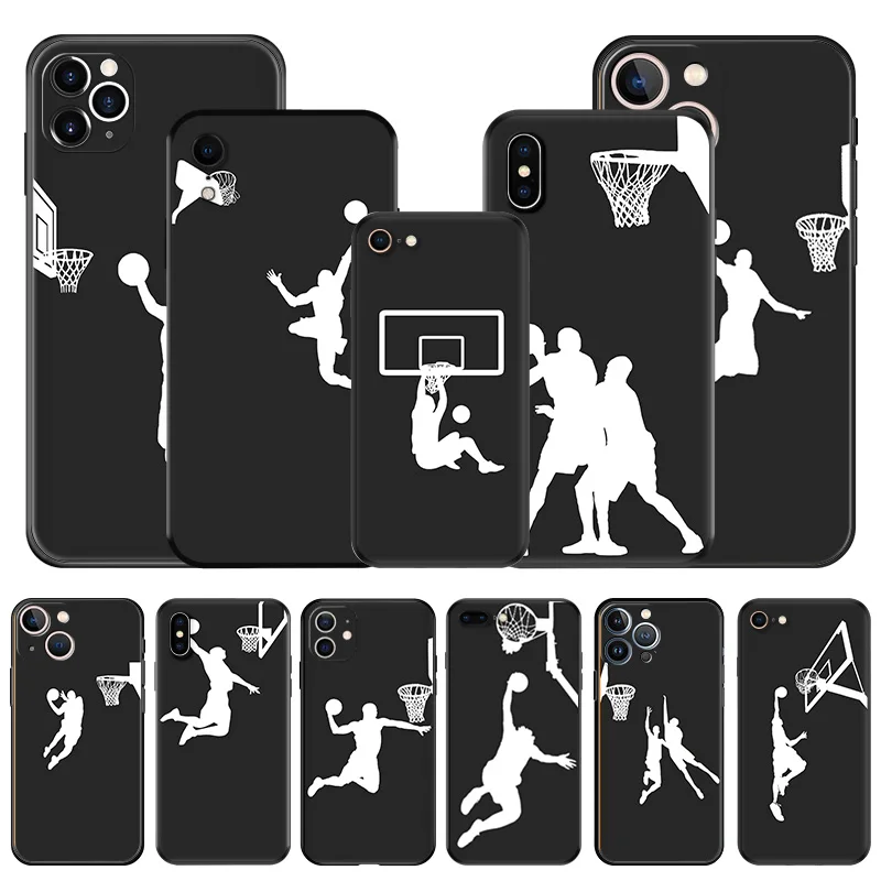 Soft Phone Cases For iphone 16 15 14 13 12 11 Pro XS Max Mini XR 7 8 Plus Basketball White Shot Dunk Sports Black Matte Cover