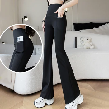 여성용 밸리 리프트 플레어 상어 바지, 더블 포켓, 방수 마이크로 크롭 요가 레깅스 착용, 1 쌍 