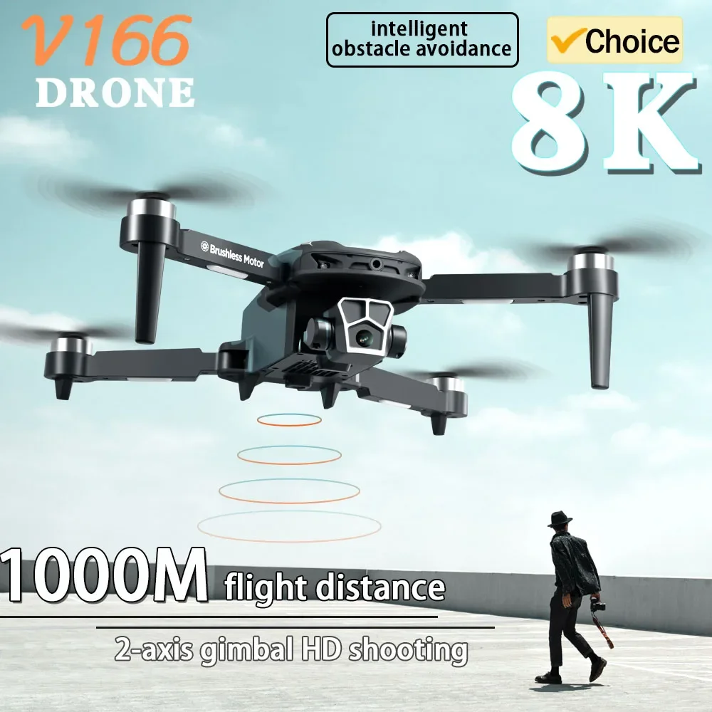 Profissional HD Dual Camera Drone, Evitar Obstáculos, Motor sem escova, 5G WiFi FPV RC Quadcopter, Fotografia Aérea, 8K, V166