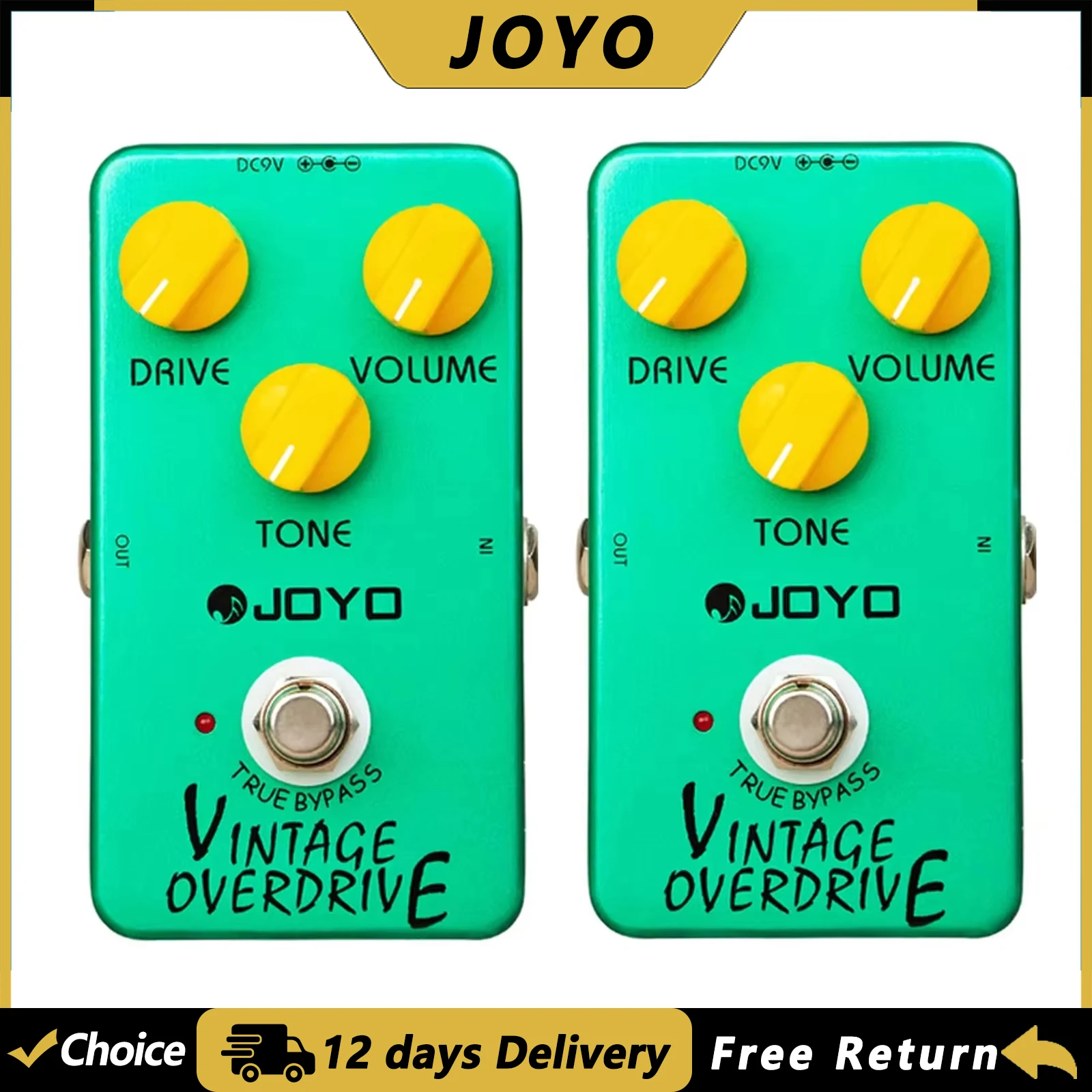 2Pcs JOYO JF-01 Guitar Vintage Overdrive Effect Pedal Warm Mild Smooth Overdrive Tone Electric Guitar Pedal with Sustain Effect