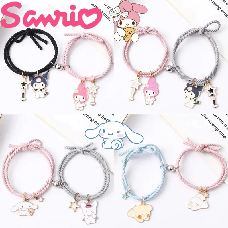 

Kawaii Sanrio Anime Kuromi My Melody Cute Cartoon Bracelets with Magnet Ball Rubber Band Gifts Toys for Couple Best Friend