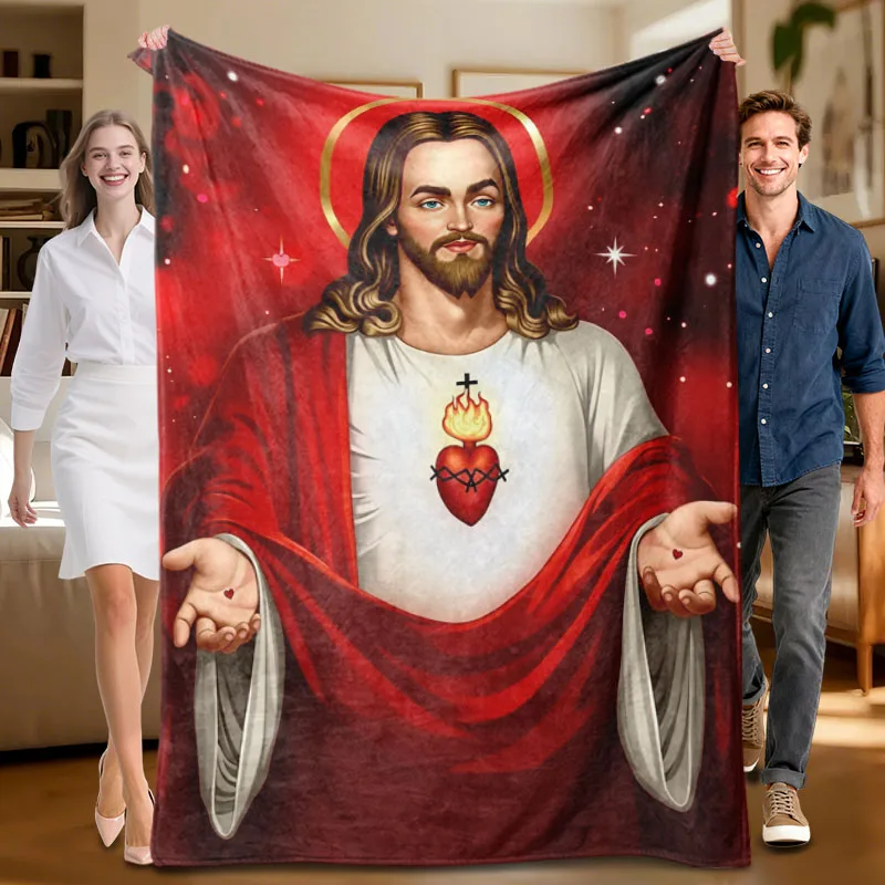 

Красное фланелевое одеяло на тему Иисуса, мягкое, подходит для дивана, кровати, офиса, всесезонного использования.