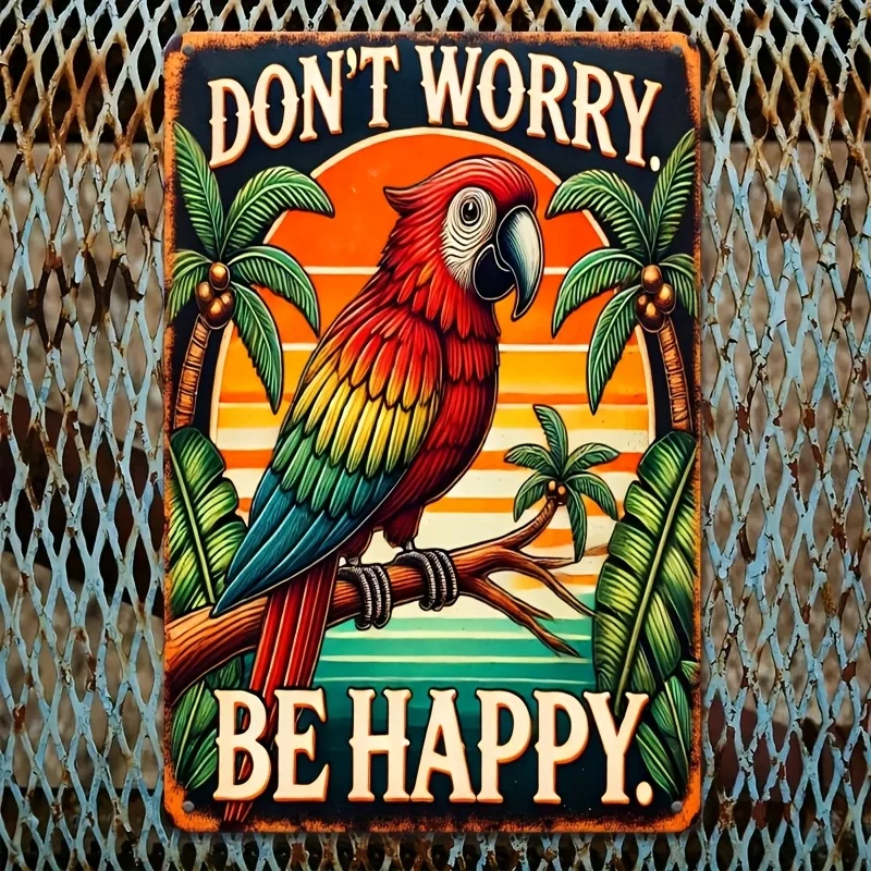 2D Flat, Vintage Tropical Parrot Metal Sign - 