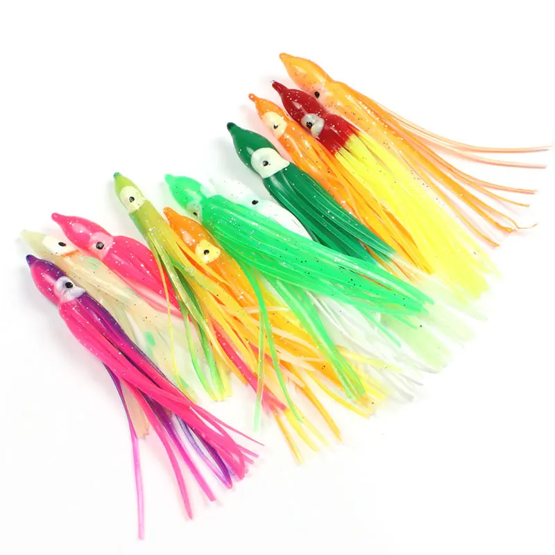 100Pcs/Lot 5cm/7.5cm/9cm Octopus Luminous Soft Lure Artificial Night Fishing Bait Lures For Tuna Glow Rubber Squit Skirts Pesca