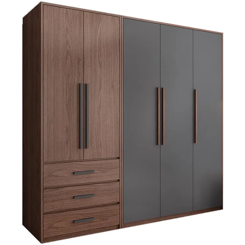 Nordic wardrobe modern simple and economical assembly five-door solid wood panel master bedroom household cabinet large