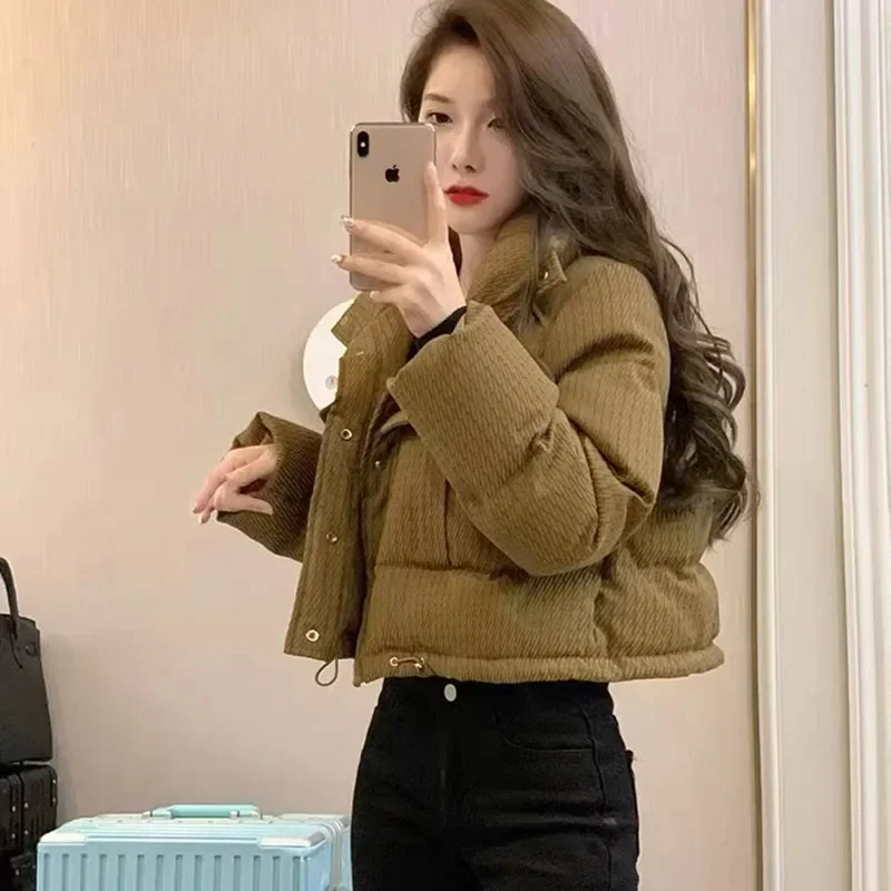 Winter Warm Brown Printed Coat Women Fashion Korean Solid Color Unique Thick Down Jacket Loose Street Wear All with Down Jacket