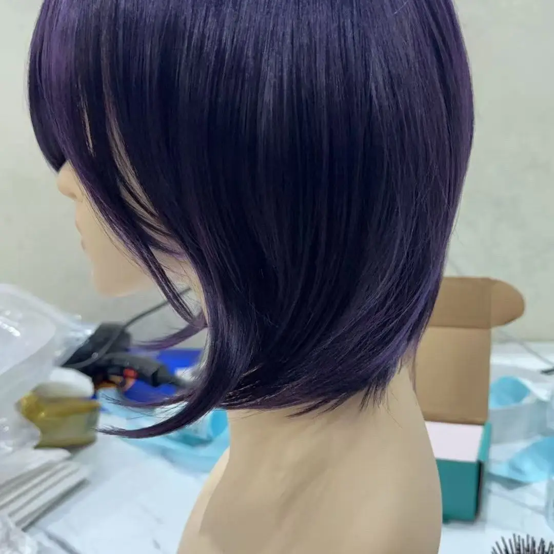 طوكيو الغول توكا كيريشيما شعر مستعار تأثيري محاكاة فروة الرأس أسود أرجواني مختلط شعر قصير زي