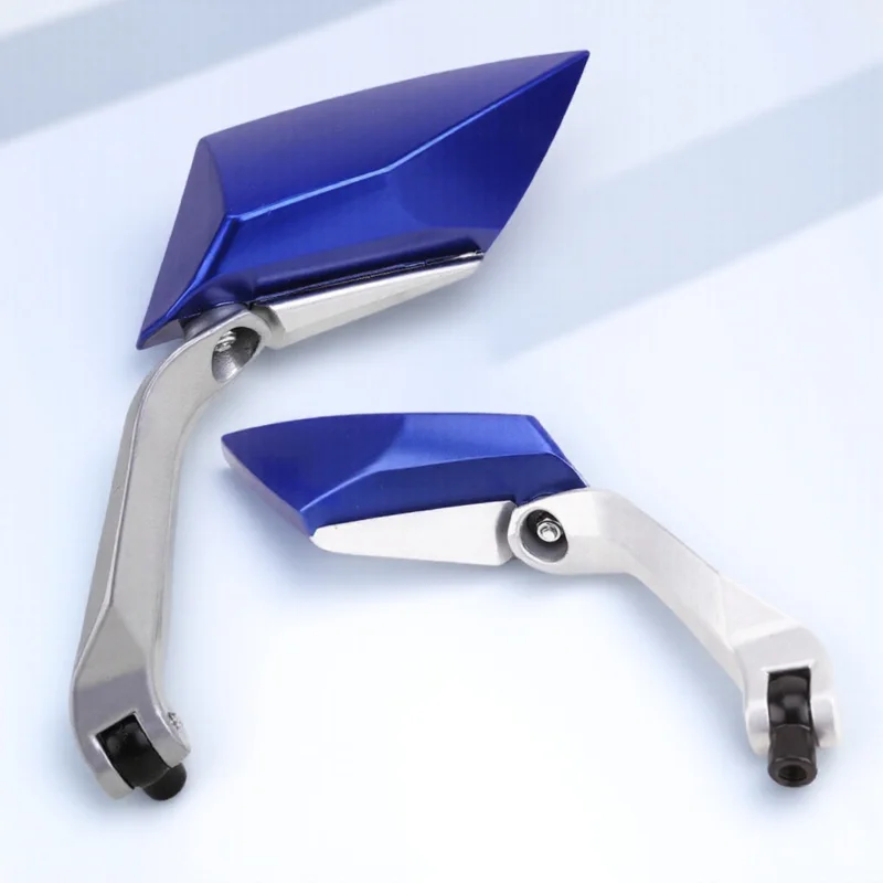 A Pair of Blue Universal Motorcycle Rear View Mirrors 150x58mm 360-Degree Rotating Aluminum Scooter Side Mirrors for Motorcycles