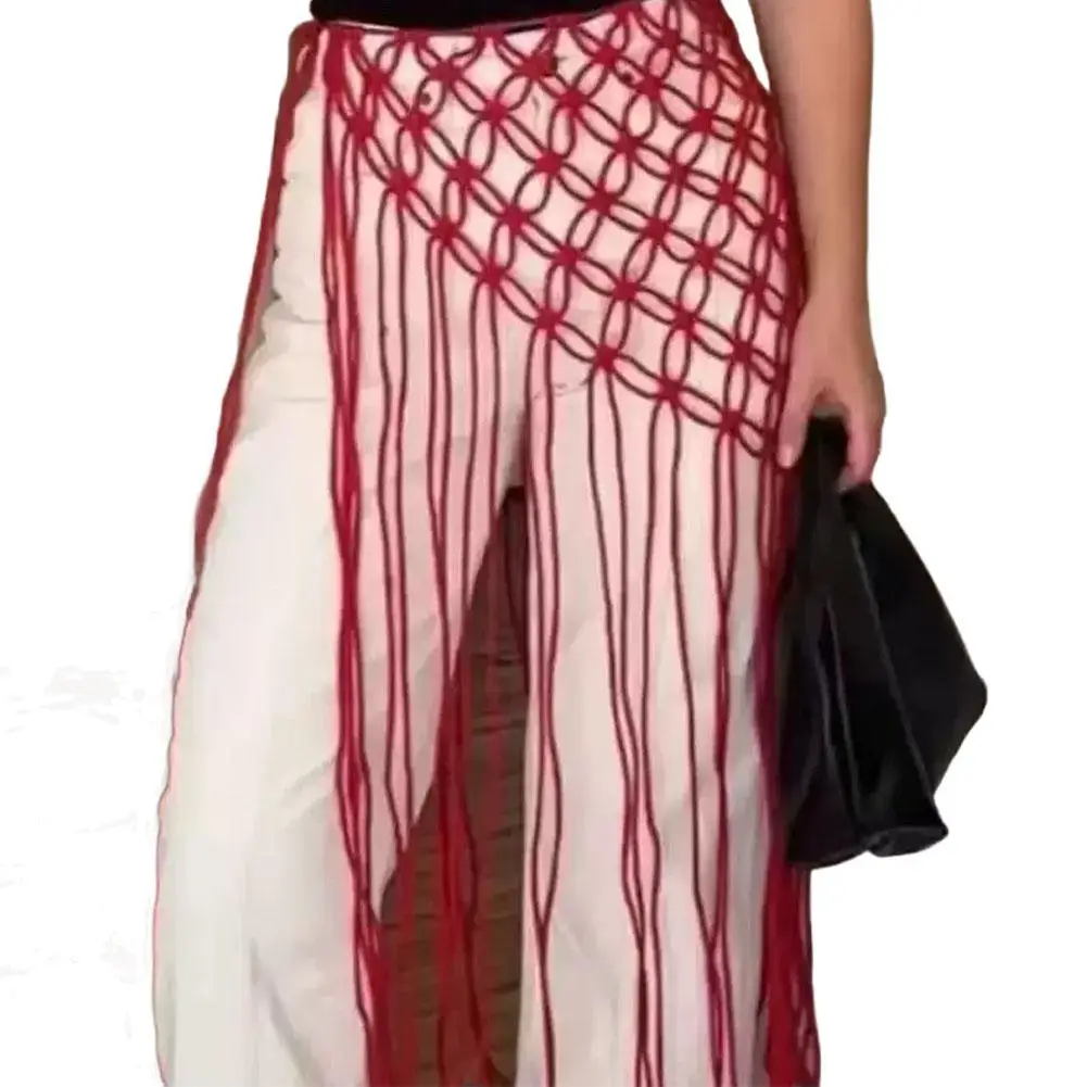 Netted Fringe Waistband Handwoven Bikini Cover Up Skirt Festival Street Sle Me Top Soulful Accessory For Suits Jeans Waistline view 3