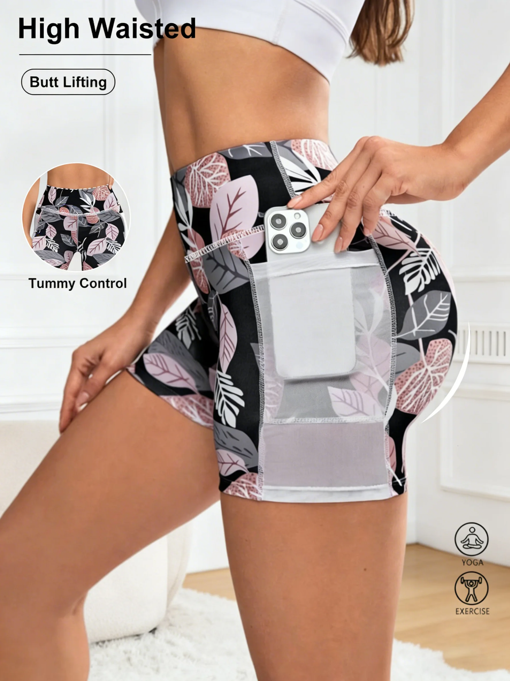 Summer Women High Waist Booty Lifting Leggings Shorts Elastic Breathable Running Sport Pants for Gym Cycling Fitness Daily Wear