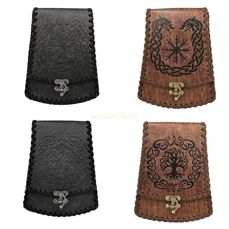 

31BF Винтажная средняя кожаная ремень сумки Wiast Coin Medieval Macdes Chone Bag Средневековое костюм аксессуар для мужчин