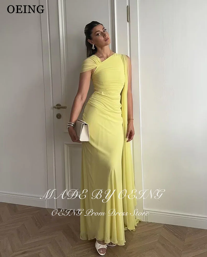 OEING  Light Yellow Mermaid Prom Dresses Elegant Satin One Shoulder Party Gowns Simple Floor-Length 2024 Customized