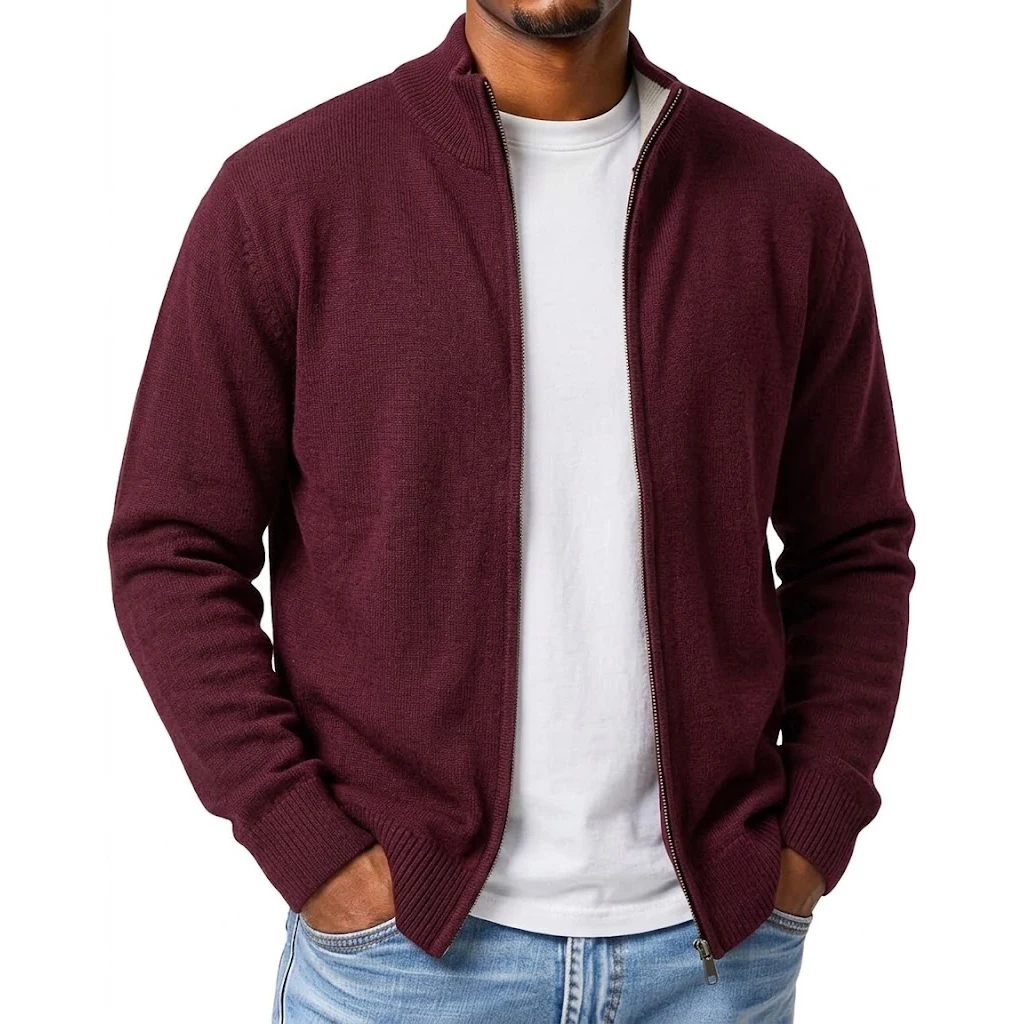 Herbst Herren Casual Stehkragen Strickjacke mit Reißverschluss Winter Warmer Pullover Mantel Oberbekleidung Langarm Streetwear Top – Detail 4