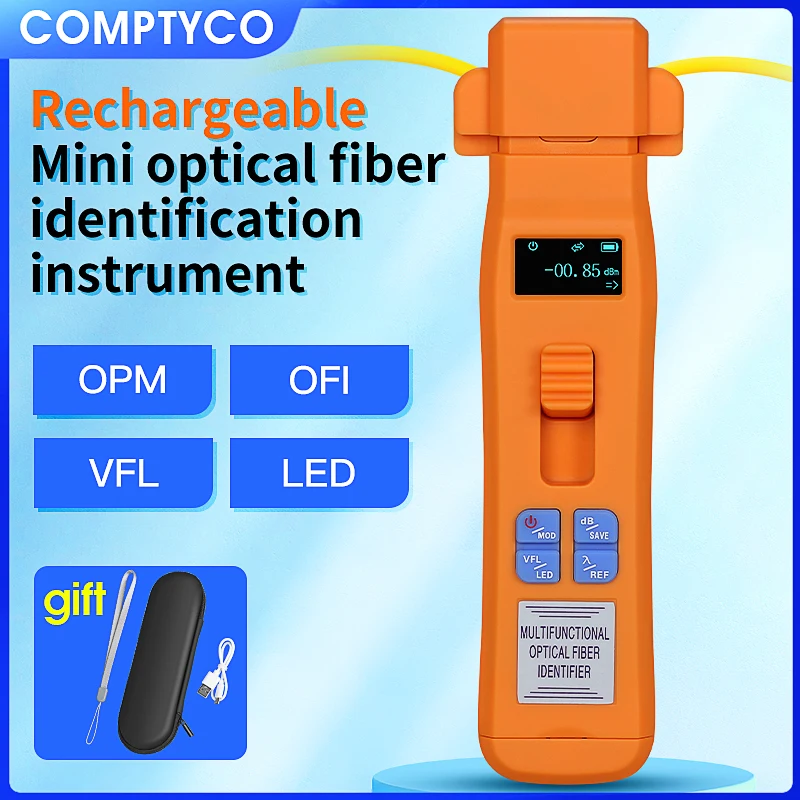 COMPTYCO MINI Charging Type Live Detector Identifier OFI+OPM+30mw VFL+LED 4in1 Fiber Tester SM MM orange Optic Fiber Identifier