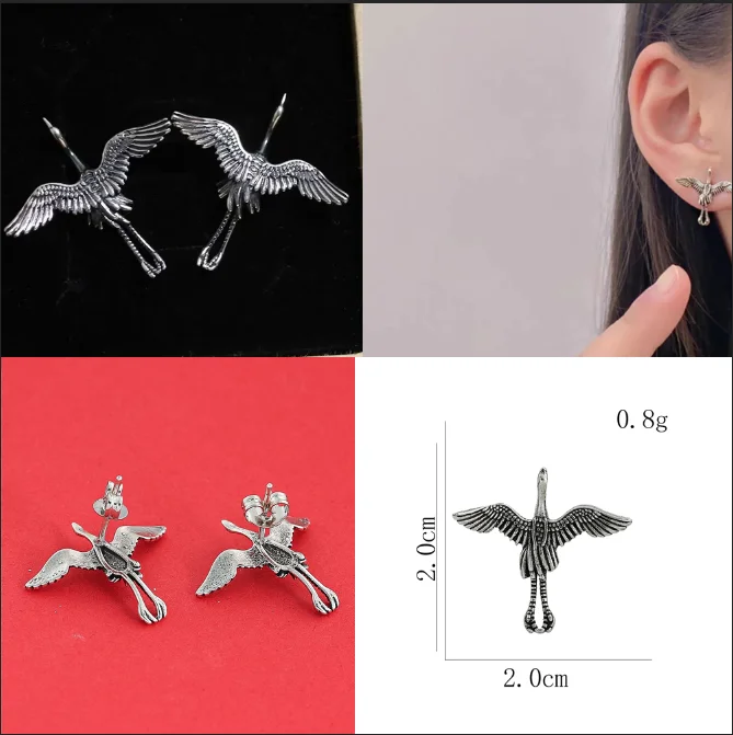 Vintage Flying Crane Bird Drop Earrings Antique Oriental Chinese Style Hollow Wing Dangle Earrings Boho Jewelry For Women Girls