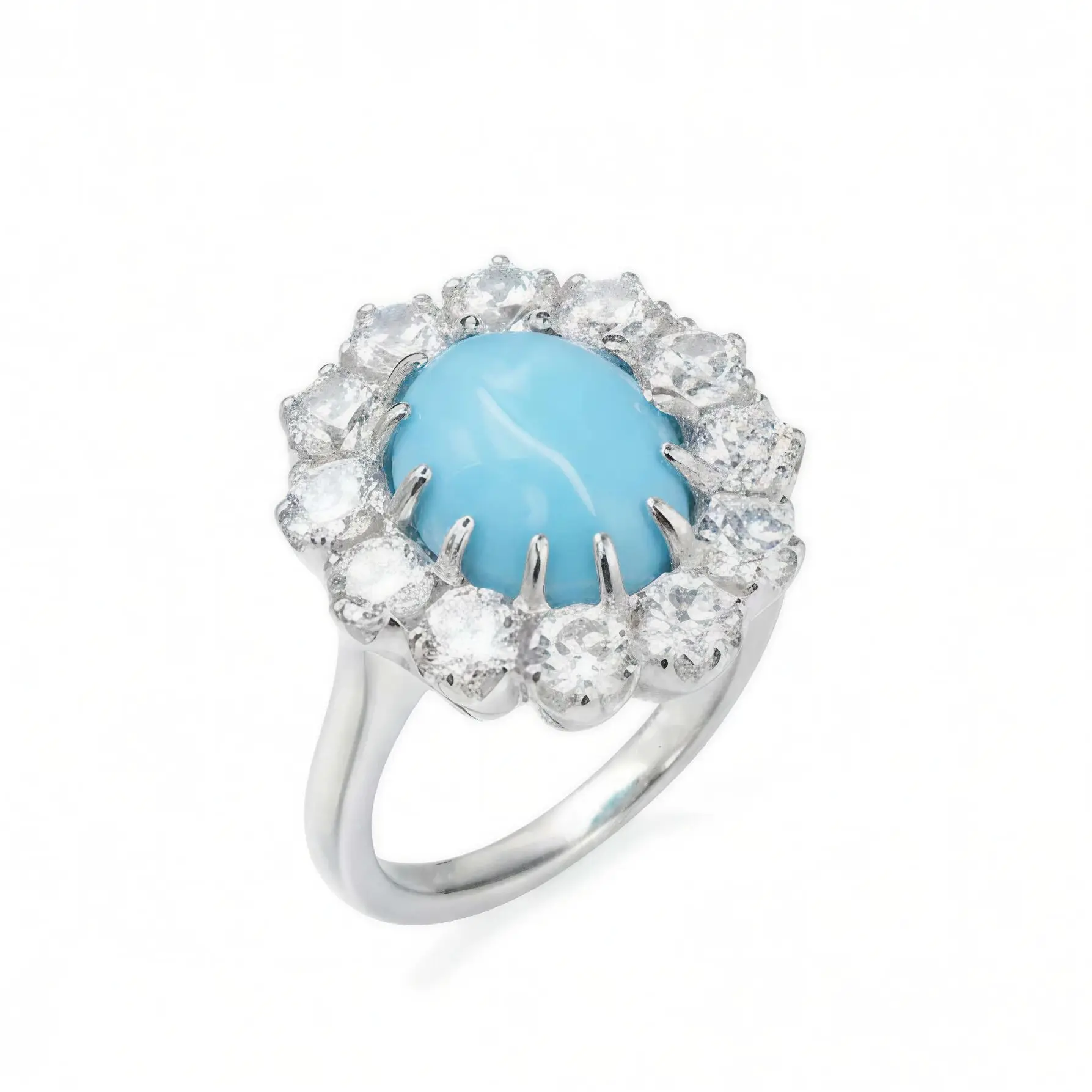 

Vintage Artificial Oval Turquoise Halo Ring Elegant 925 Sterling Silver Promise Fine Jewelry for Women's Engagement Wedding Gift