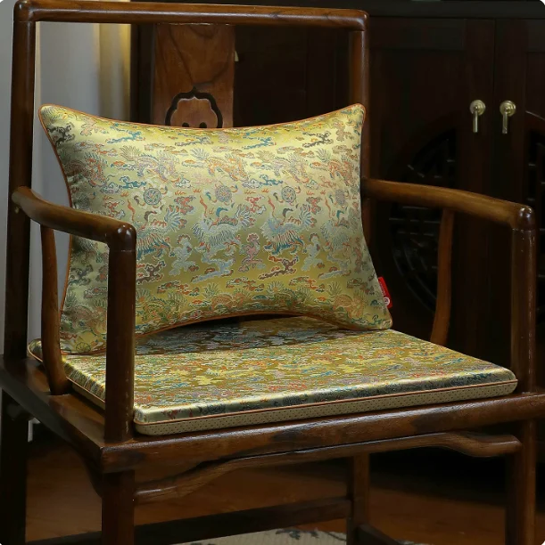 New Chinese Style High Precision Jacquard Chair Pad Non-slip High Resilience Sponge Cushion for Solid Wood Armchair Home Decor