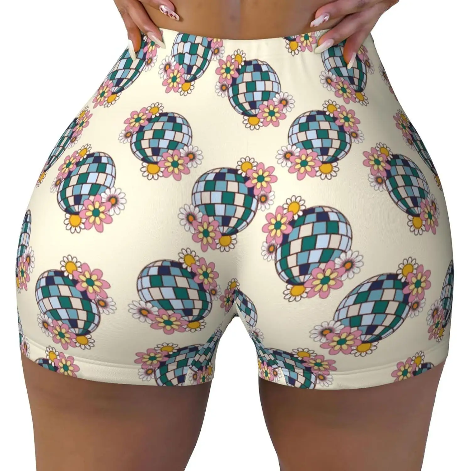 70s ديسكو الكرة طباعة السراويل للنساء البطن التحكم عالية ممارسة تجريب بعقب رفع الجوارب النسائية سراويل قصيرة #1