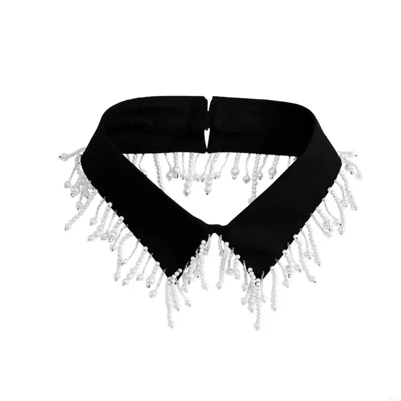 L5YA أنيقة اللؤلؤ مطرز شرابات تقليم انفصال فو طوق يعزز طبقات الملابس للنساء مجوهرات مريلة المختنق الرقبة #4