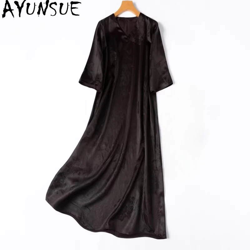 

AYUNSUE 45MM 100% Real Mulberry Silk Dresses for Women Summer Clothes Loose Fit Womens Dresses Long Dress Vestidos De Mujer