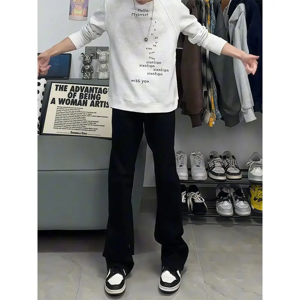 

Cleanfit Bla Men's Flared Jeans mid Waist Straight Leg Slimming High Street Faion Cotton Polyester Blend Four Seasons Wear