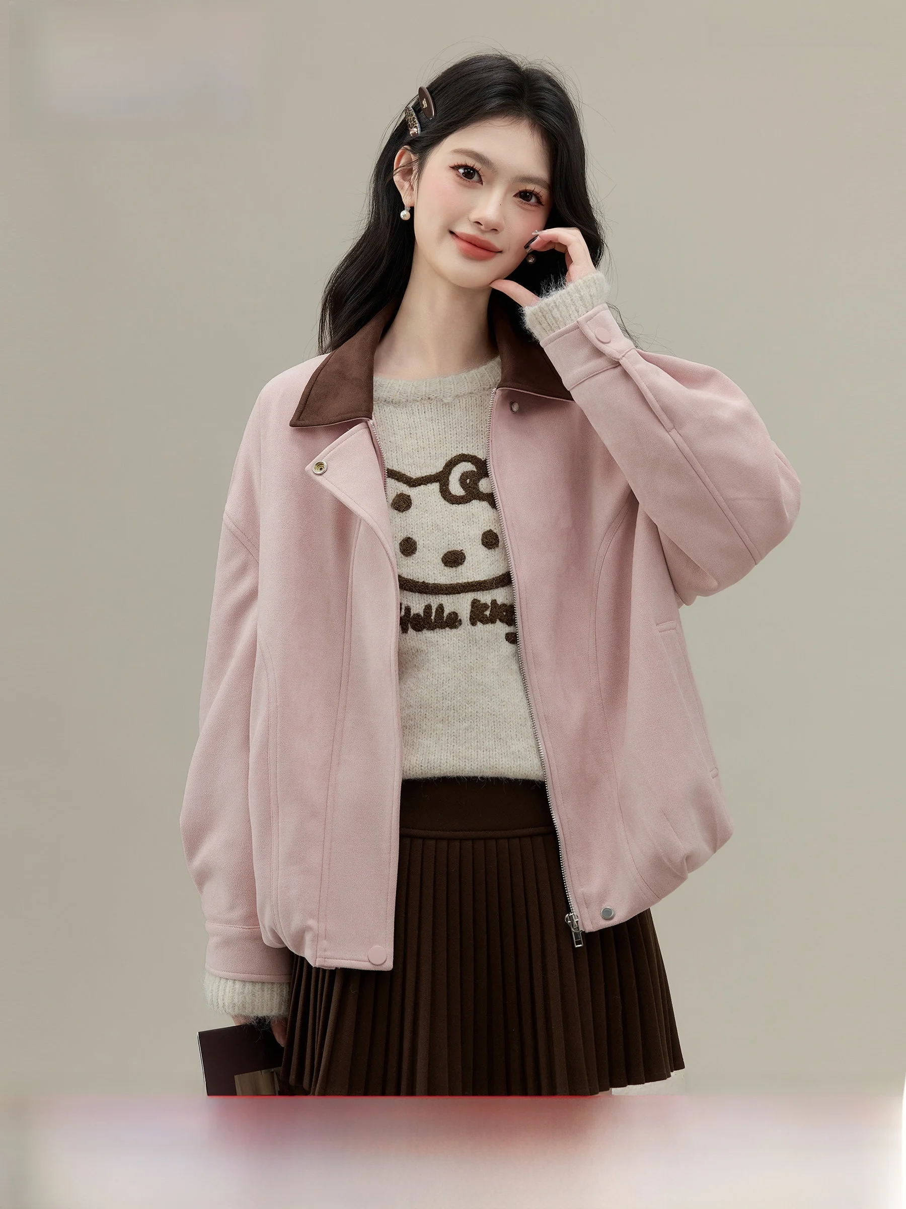 veste-de-baseball-decontractee-rose-a-col-pour-femme-manteau-d'automne-hiver-petite-taille-en-fibre-de-polyester-style-princesse-pour-femme