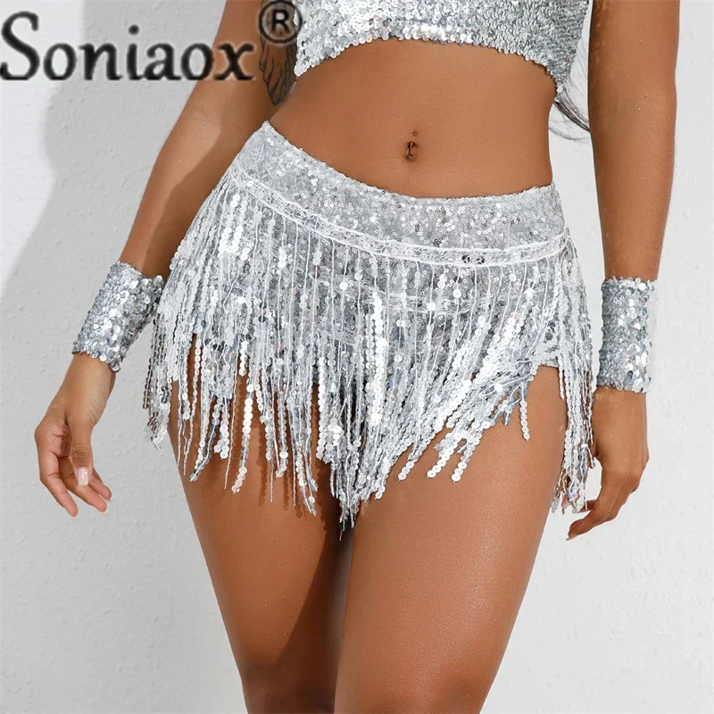 Fashion Tassel Sequin Decoration Shorts Ladies Stage Performance Clothes Latin Dance Skirt Solid Color Women's Bar Wear 2023 New