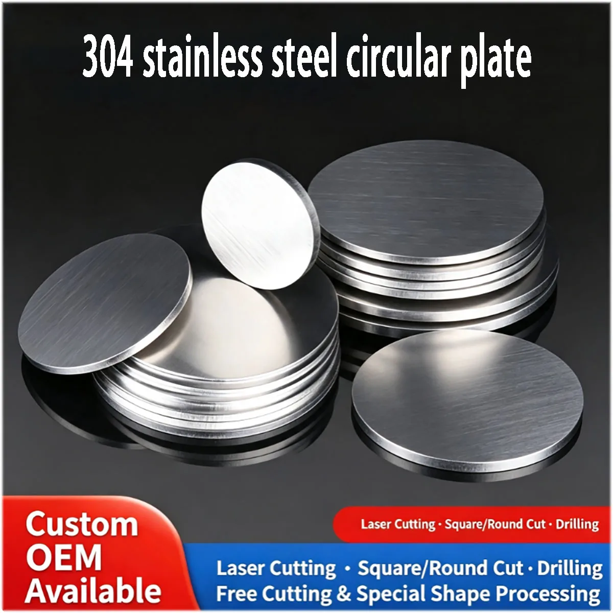 304 Stainless Steel Solid Round Disc Thin Circular Plate Custom Drilling Machining for Hardware Spacer Mechanical Gasket