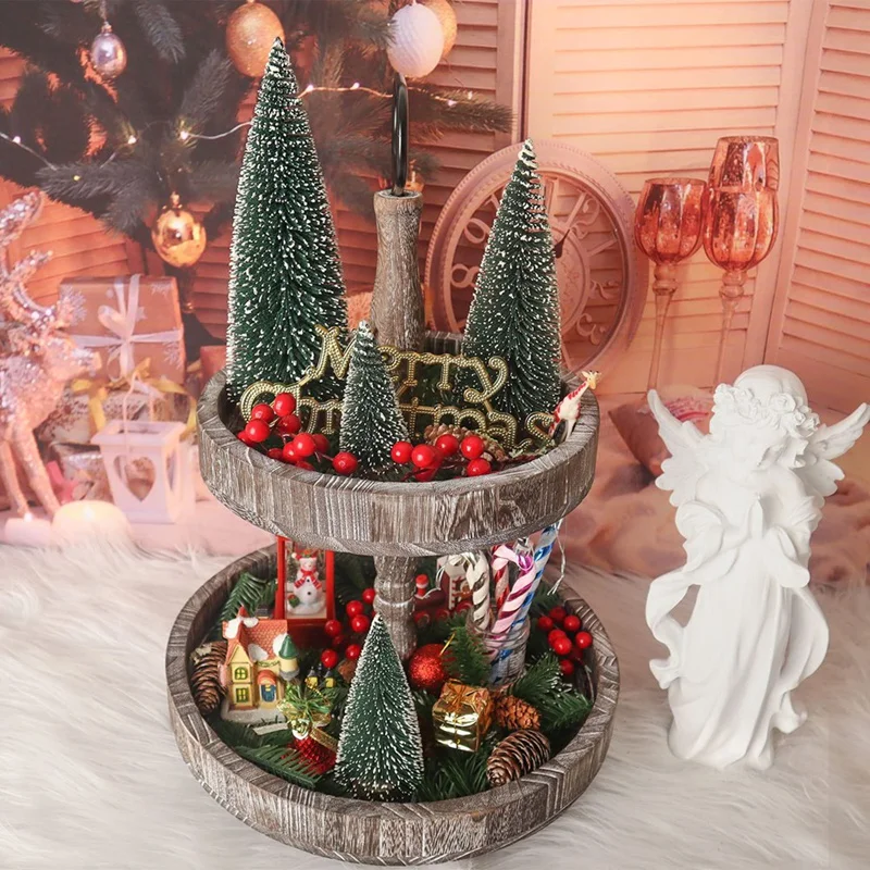 SEWS-Mini Christmas Tree Small Pine Trees On The Wooden Base Home Desktop Decoration