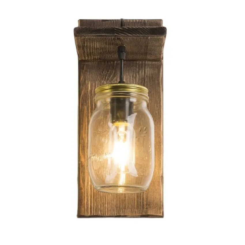 

Woodcraft hanging glass bottle wall lamps loft industrial style bar restaurant hallway wood art deco wall sconces light fixtures