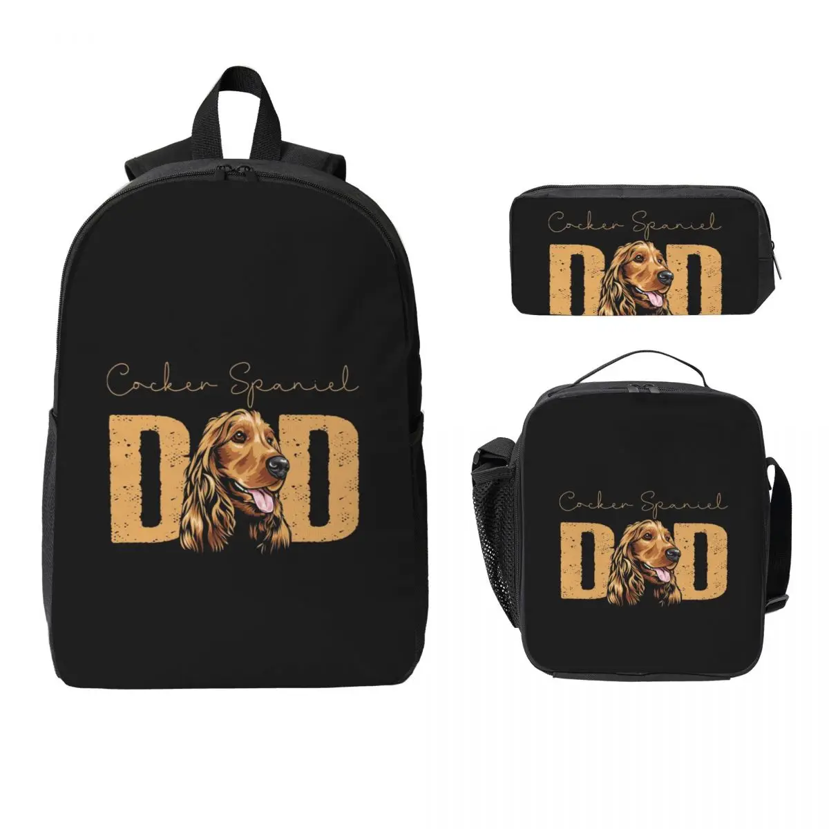 

Cocker Spaniel Dad Backpack Student Boys Girls BookBag School Bag Laptop Shoulder Bags 3ps Insulated Lunch Bag Pencil Case