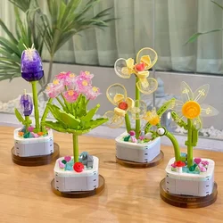 City Creativity Bouquet S DIY Crystal Building Block Bouquet Potted Plant Home Decoration Desktop Ornament Children.S Toys