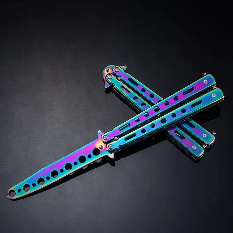 

Portable Butterfly Training Knife Foldable CSGO Balisong Trainer Pocket Flail Knife Uncut Blade Butterfly Comb for Training Tool