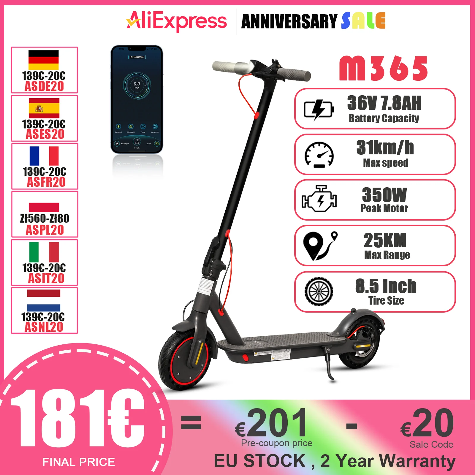 JUICEASE-Trottinette Électrique M365 avec Pneus Intelligents de 2024 Pouces, Autonomie de 25km, 31