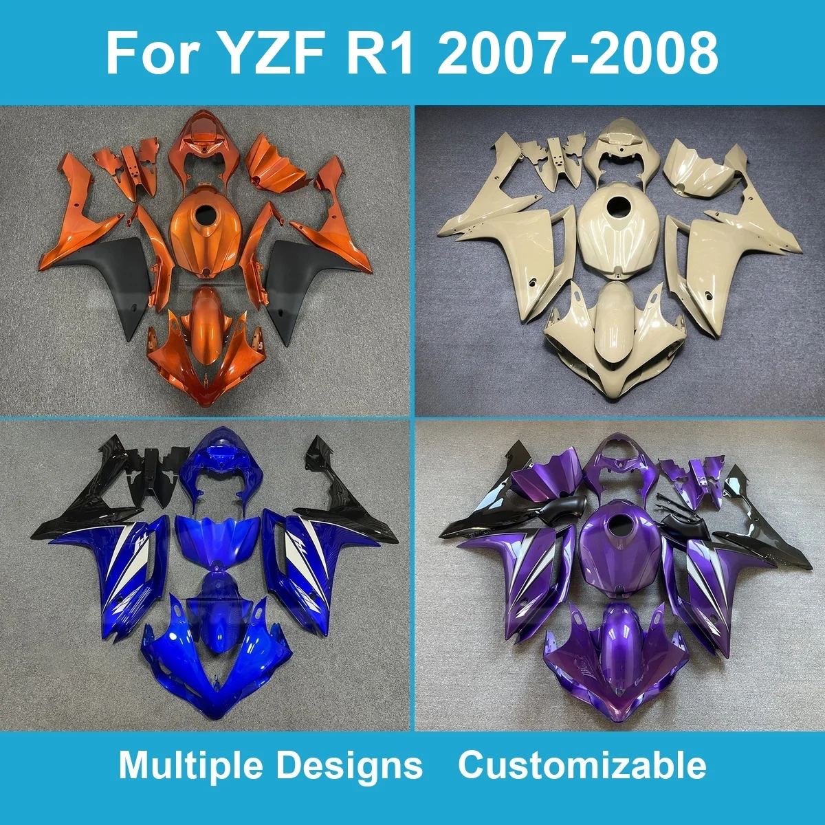 Fairing Kit for R1 2007 2008 4C8 Injection Molded ABS Plastic Full Bodywork Panels Complete Set Protector