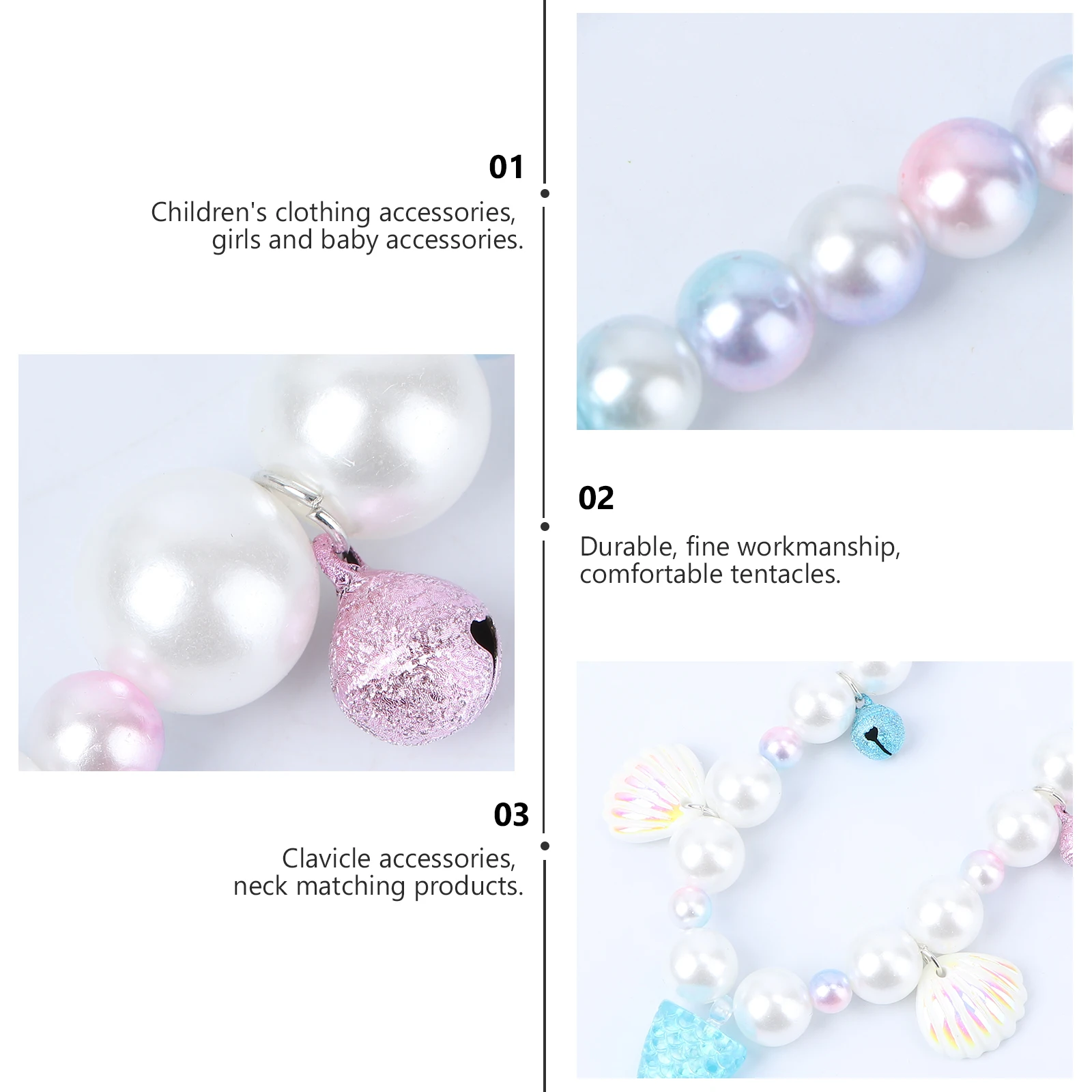 

Pearl Necklace Bracelet Set Attractive Jewelry for Little Girls Dress up One Piece Prom Resin Kids Mermaid