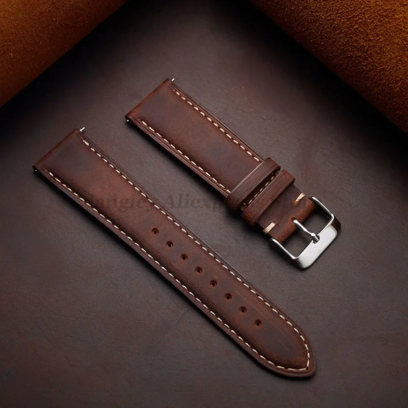 Leather Watch Strap 14mm 16mm 18mm 20mm 22mm 24mm for Samsung Galaxy Watch7/6/5/4 Vintage Brown Quick Release Universal Bracelet