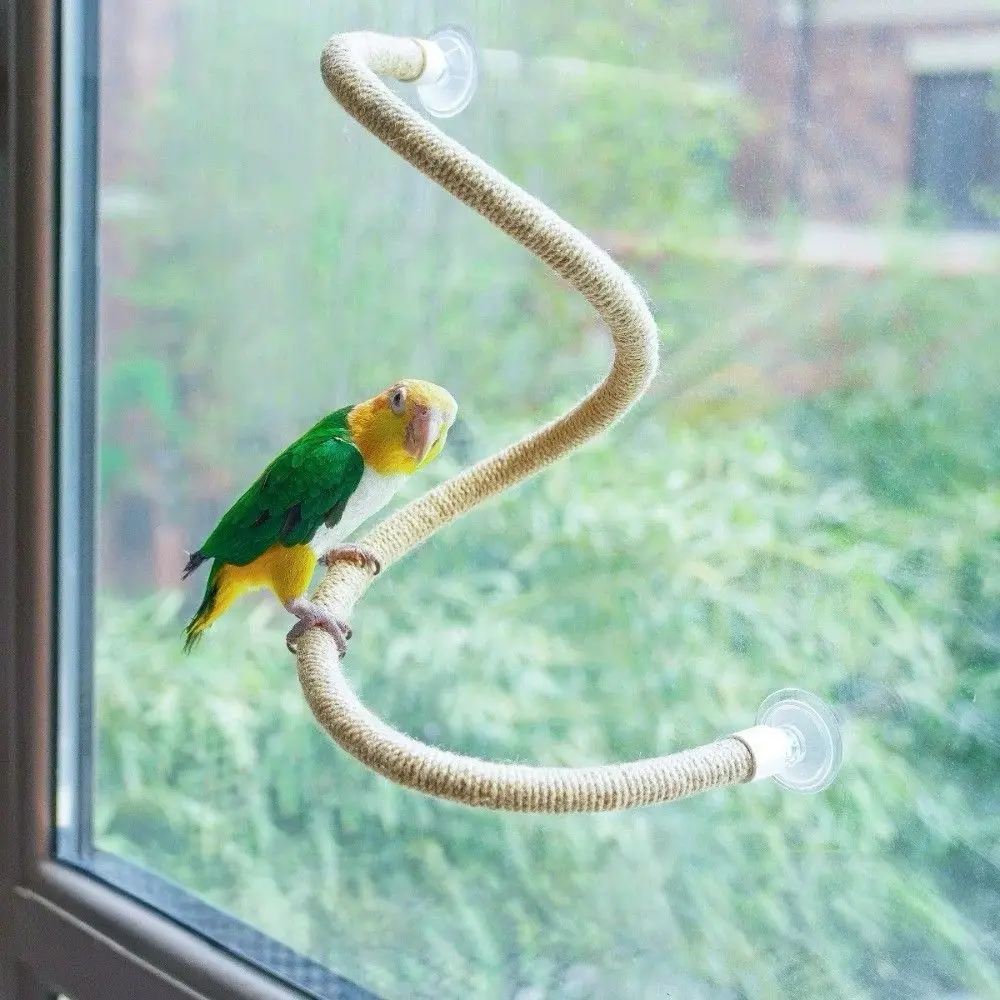 Saugnapf-Leinenseil-Sitzstange für Kleinvögel Biegbar Rutschfest Komfortabler Griff DIY Stabile Langlebige Vogel-Kletterseil-Spielzeug