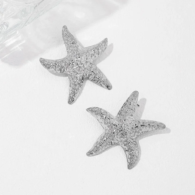 Stud Earrings For Women Metal Geometric Texture Starfish Ear Accessories Party OL Holiday Gift Fashion Jewelry AE176