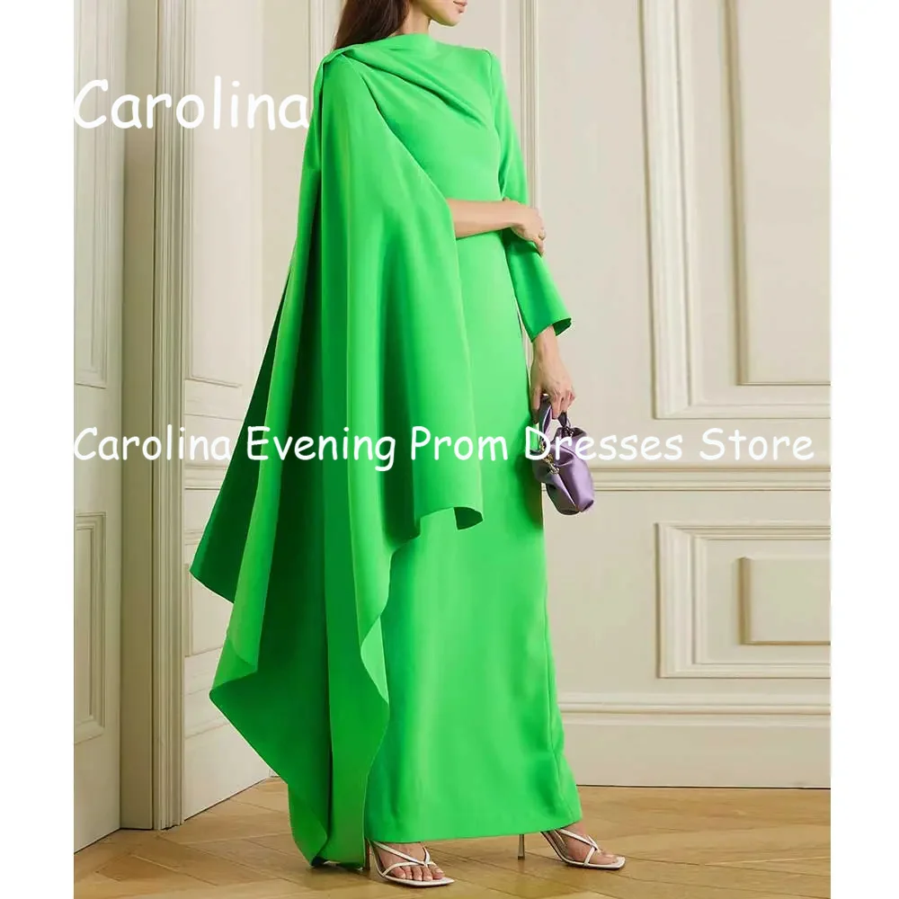 Carolina Satin Mermaid O-neck Arab Ruffle Prom Gown Ankle Length Saudi Evening Formal Elegant Party Dress for Women 2023