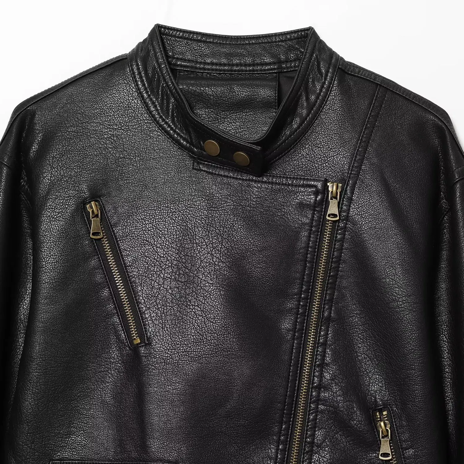 جاكيت نسائي أنيق من الجلد الصناعي بتصميم بسيط، معطف قصير جديد للخريف والشتاء بسحاب، متعدد الاستخدامات بأكمام طويلة وياقة عالية #3