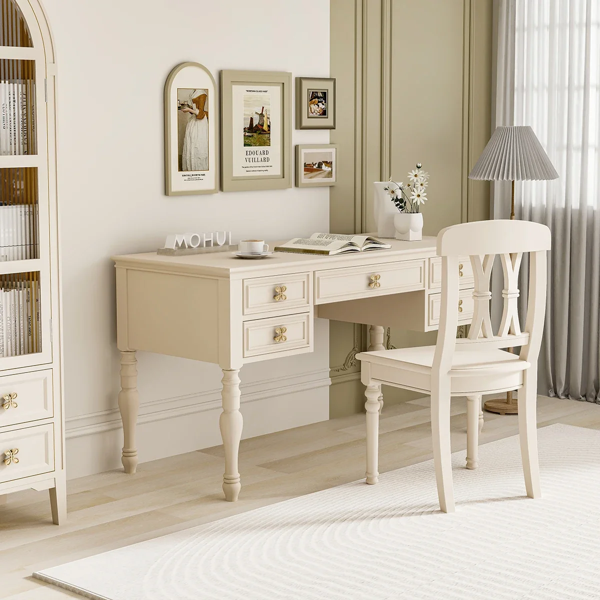 مكتب كمبيوتر مكتبي بسيط وحديث، مكتب بتصميم راقي من الخشب الصلب #2